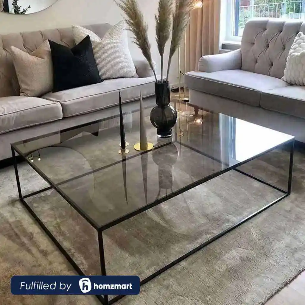 ترابيزة قهوة زجاج وستيل أسود - 80×80×45 سم