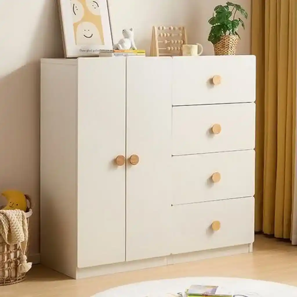 وحدة أدراج أطفال خشب ام دي اف 4 أدراج أبيض - 90 × 80 × 35 سم