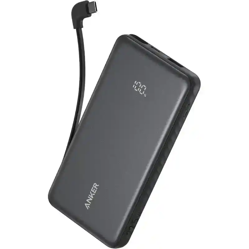 باور بانك أنكر زولو سعة 10000 مللي أمبير وشحن سريع 22.5 واط مع كابل USB-C مدمج ( A110DH11 ) - أسود