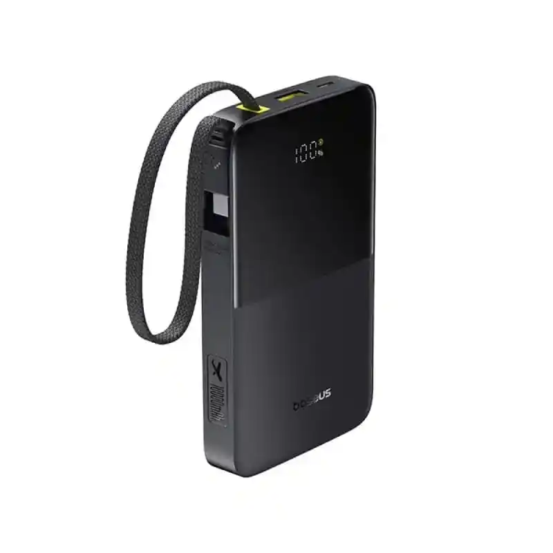 باور بانك Baseus FC51 Bipow2 Pro بسعة 10000mAh و22.5 واط مع كابل مدمج وشاشة رقمية – أسود