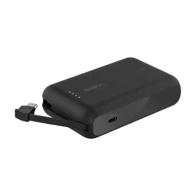 باور بانك بيلكين BoostCharge سعة 10000 مللي أمبير مع كابل USB-C مدمج وشحن سريع 20 واط - أسود