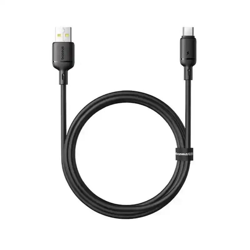 كابل بيانات وشحن سريع OS-Baseus Silky 3A، من USB-A إلى USB-C، بطول 1 متر، أسود