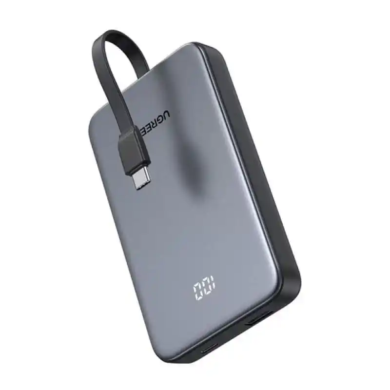 يوجرين PB526 - باور بانك 10000mAh - شحن سريع 20 وات - كابل مدمج - رمادي