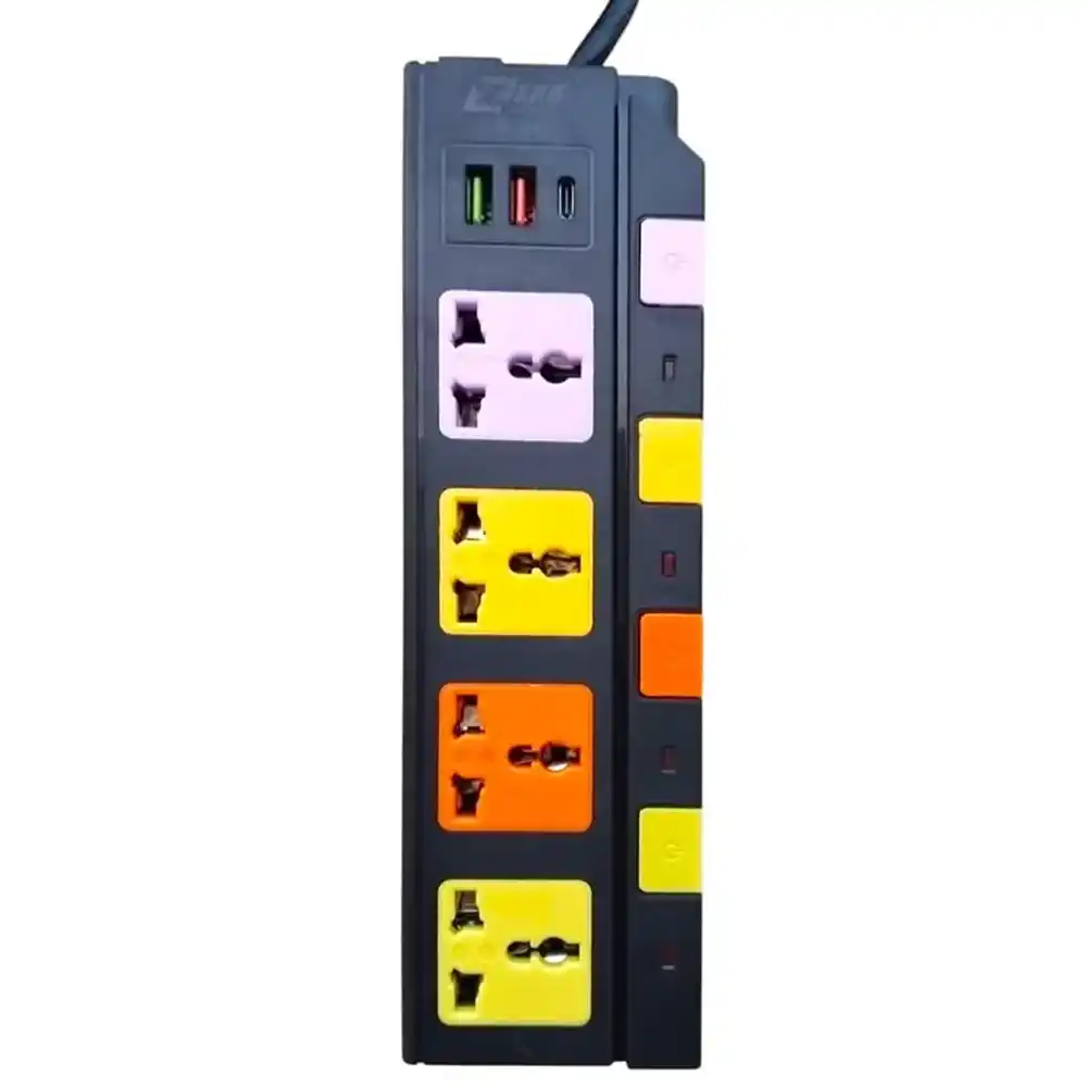 مشترك كهرباء زيرو 4 منافذ + منفذين يو اس بي + منفذ تايب سي 1.5 متر ZR-26