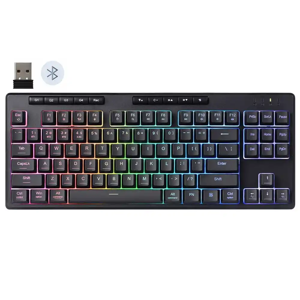 كيبورد ريدراجون سلكي و لاسلكي بلوتوث ثلاثي الوضع RGB جيمنج إنجليزي وعربي Shiva K516 Pro 87