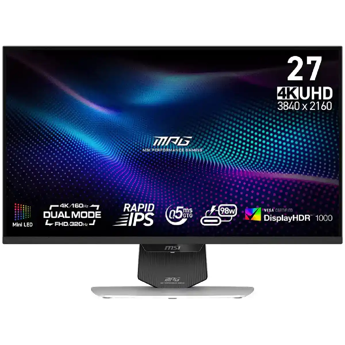 أم سي أي MPG 274URDFW E16M شاشة الألعاب مقاس 27 بوصة UHD Mini-LED بوضعين 4K/1080p، 320 هرتز - أبيض