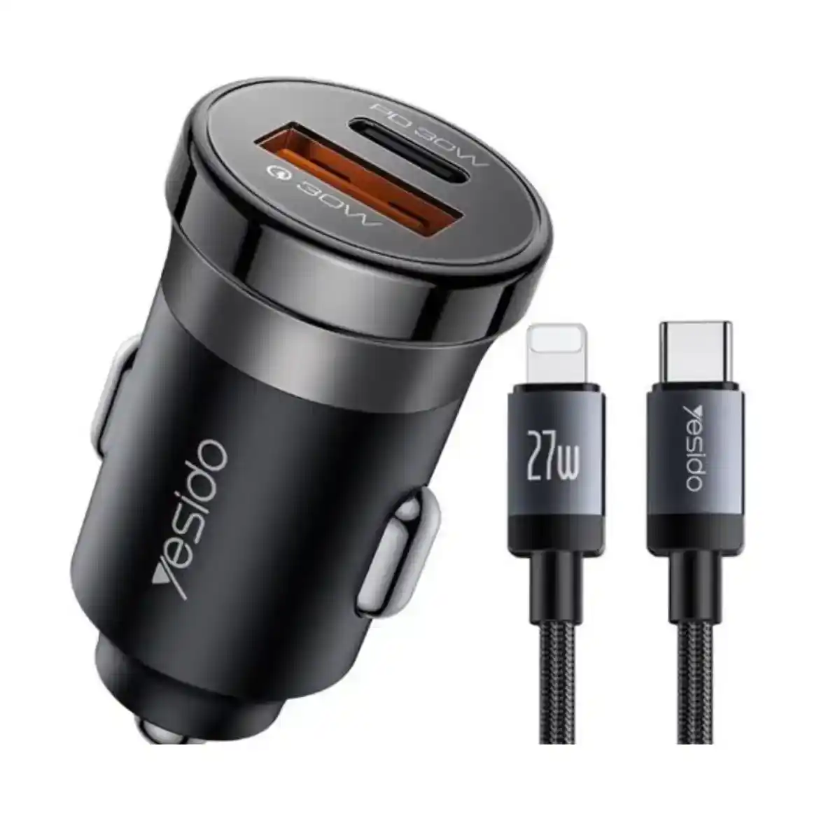 يسيدو Y73 شاحن سيارة سريع جداً بقوة 30 واط - رمادي