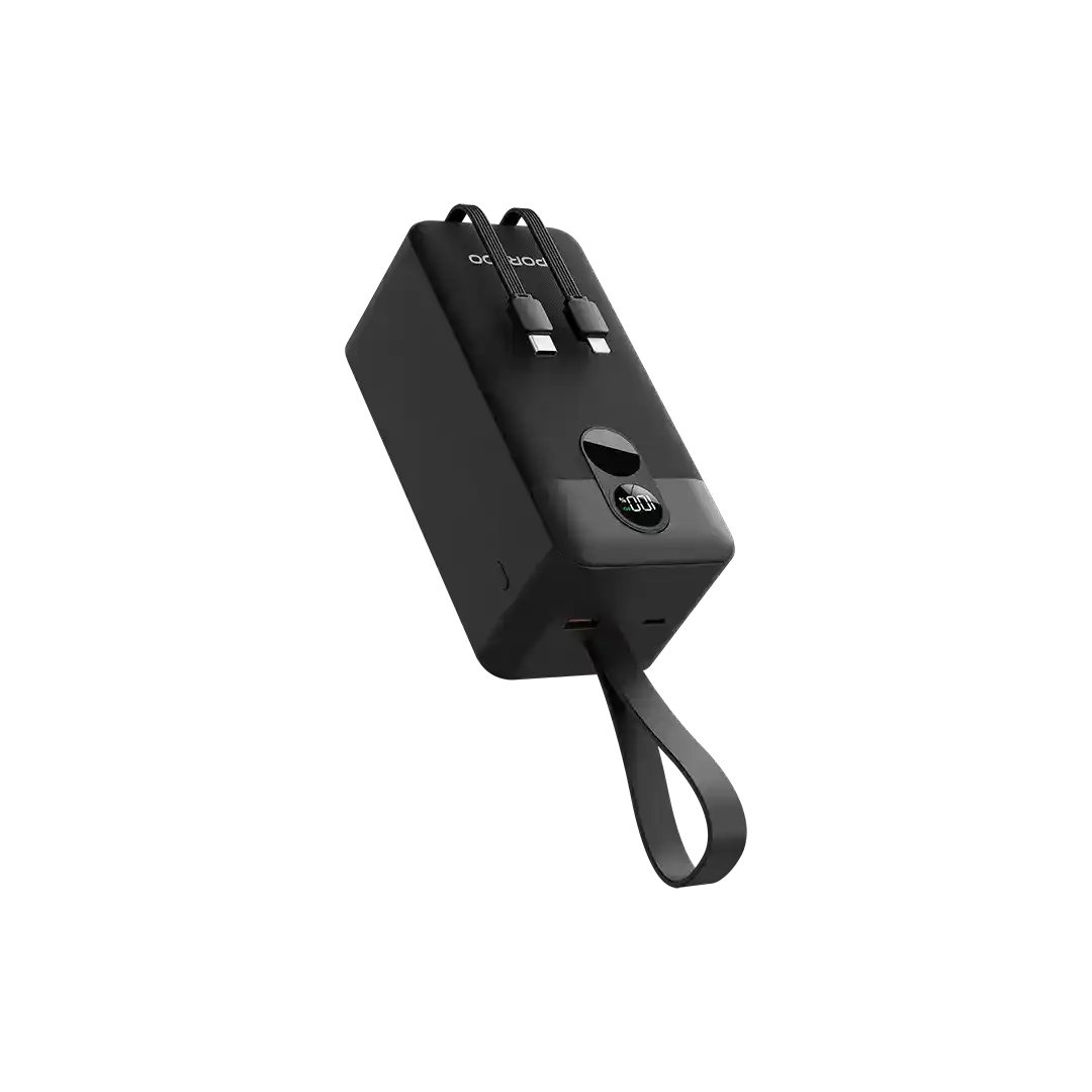Porodo 50000mAh Power Bank 2xType-C, USB-A & Type-C Digital Display with C & L Integrated Cable