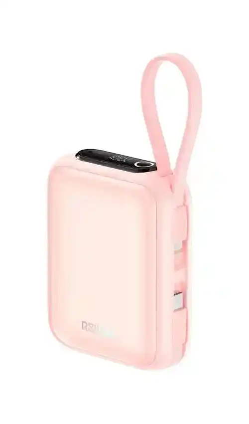RSILOU 20000mAh 22.5W Power Bank with Built-in Type-C & Lightning Cables, LED Display – Purple R1029-001