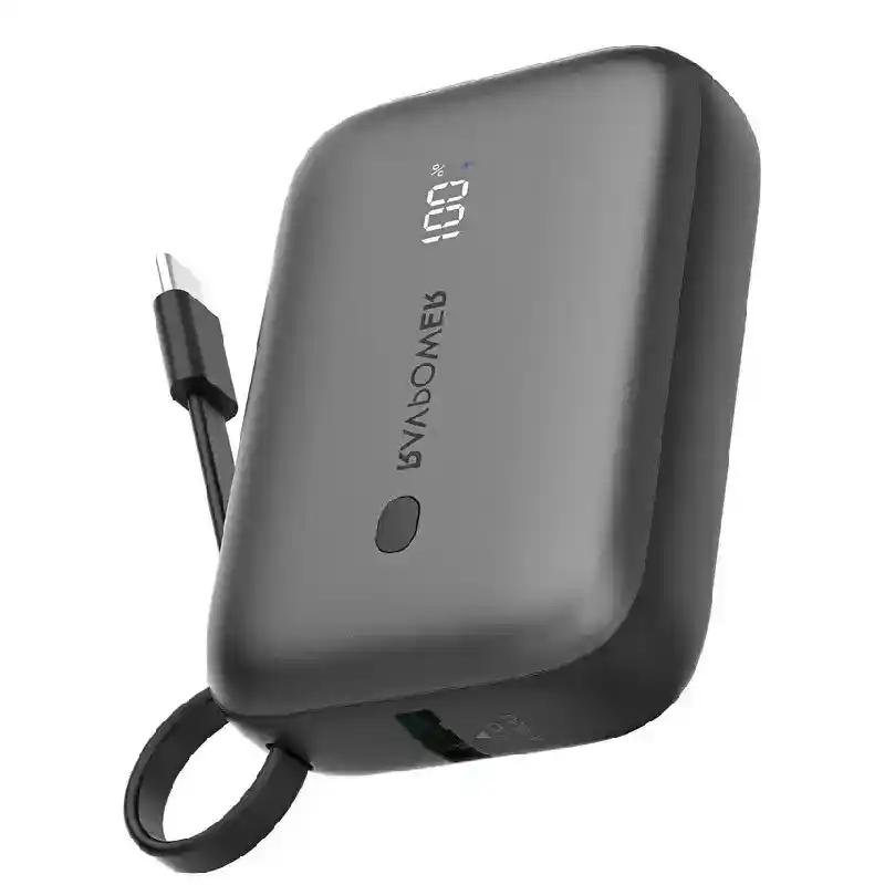 راف باور RP-PB1224 PD باور بانك، 20 واط، 10000 مللي أمبير، كابل USB-C مدمج
