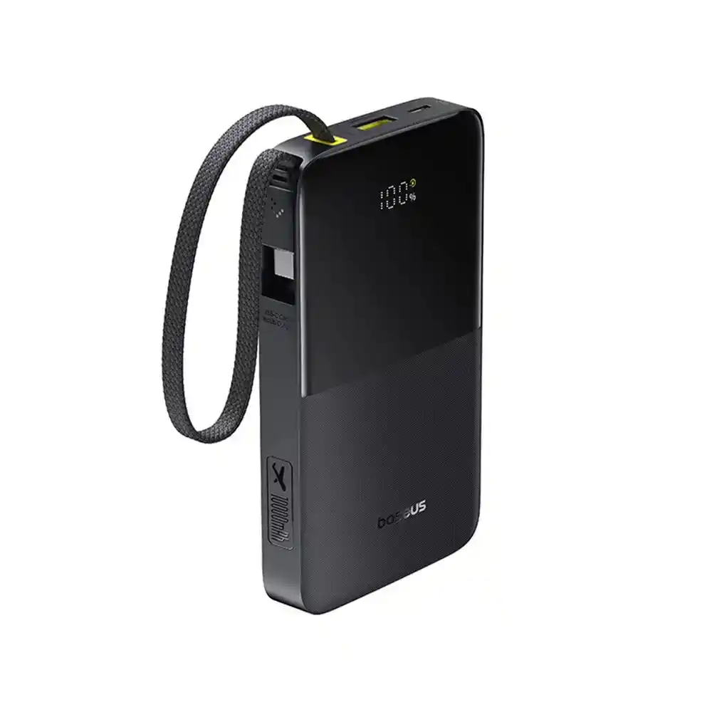بيسوس EnerFill FC51 Bipow2 برو باور بانك سعه 10000 مللي أمبير بقوة 22.5 وات بكابل مدمج شاشة رقمية - أسود