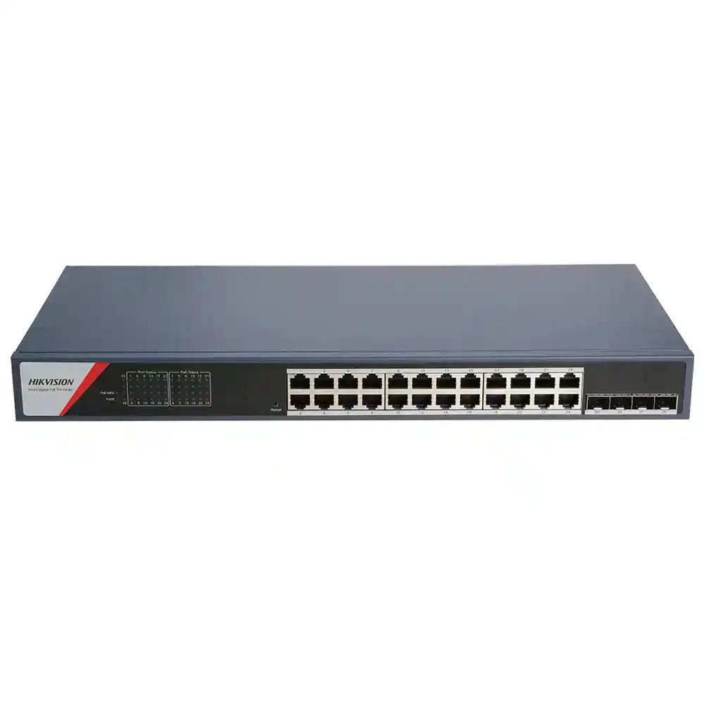 سويتش سمارت هيكفيجن 24 منفذ 1000/100/10 ميجابت في الثانية (PoE) + 4 منافذ (SFP) 1000/100/10 ميجابت في الثانية فايبر اوبتكال 370 وات DS-3E1528P-SI-24P4F Managed Rackmount