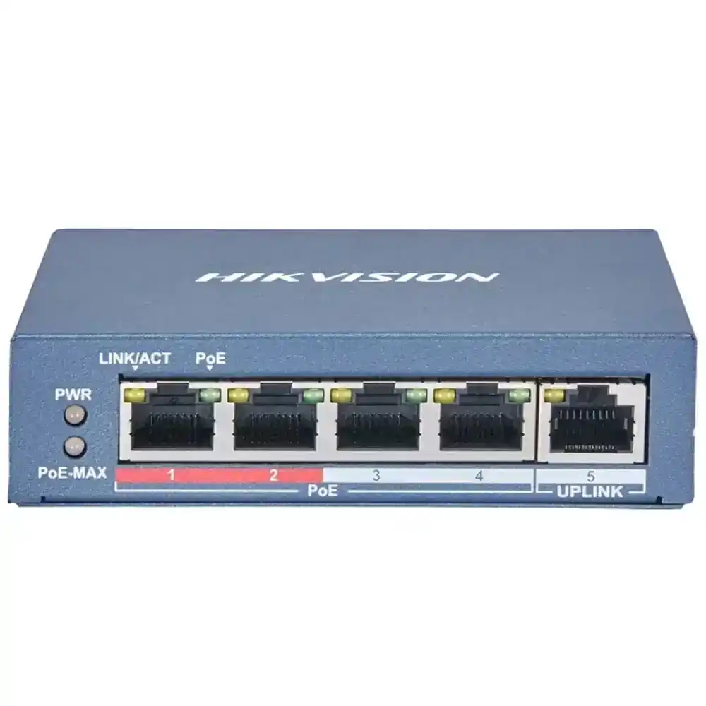 سويتش هيكفيجن 4 منافذ 100/10 ميجابت في الثانية PoE + منفذ (RJ45) 100/10 ميجابت في الثانية 35 وات DS-3E0105P-E/M Unmanaged Desktop Uplink