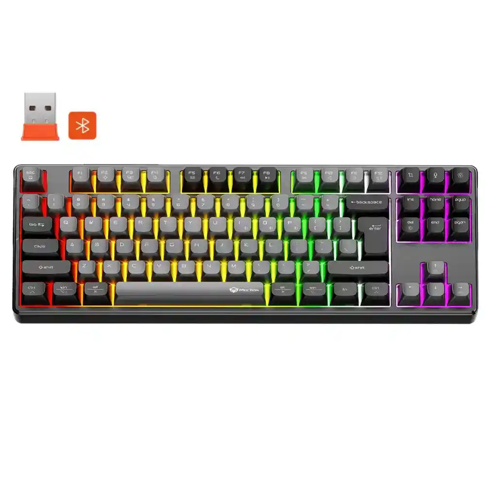 كيبورد ميشن سلكي و لاسلكي بلوتوث قابل للشحن RGB جيمنج إنجليزى وعربي MK14 TKL