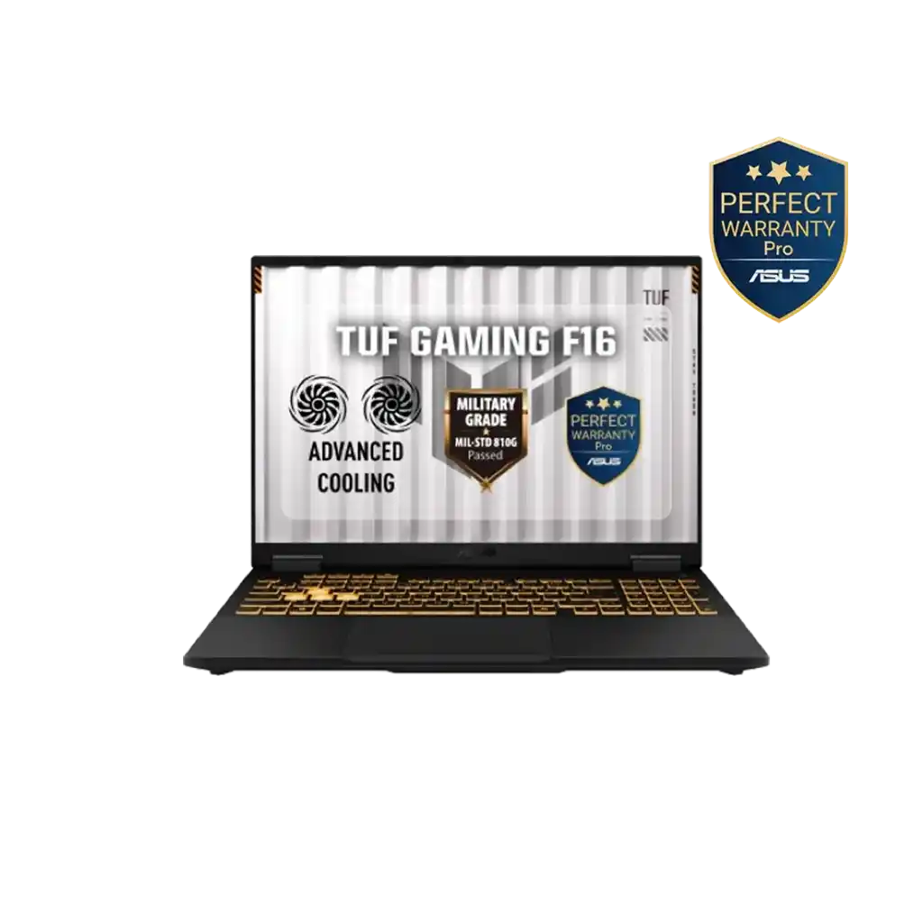 <tc>ASUS TUF Gaming F16 FX608JHI-TU655W، معالج Intel Core i5-14450HX، ذاكرة 16 جيجابايت DDR5، سعة تخزين 512 جيجابايت SSD، شاشة 16 بوصة، بطاقة رسوميات NVIDIA GeForce RTX 5050، شاشة WUXGA مقاس 16 بوصة بمعدل تحديث 144 هرتز، نظام تشغيل Windows 11 Home.</tc>