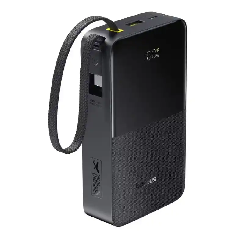 باور بانك Baseus FC51 Bipow2 Pro بسعة 20000mAh مع كابل مدمج للشحن السريع 22.5W – أسود