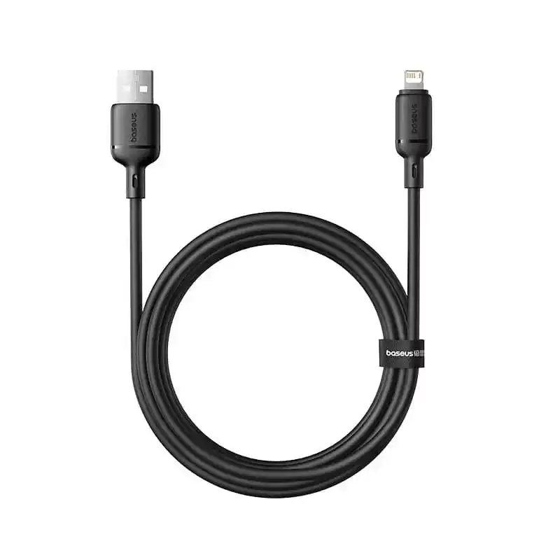 كابل شحن سريع من Baseus Silky Series بقوة 2.4 أمبير من USB إلى iPhone - طول 1 متر - أسود